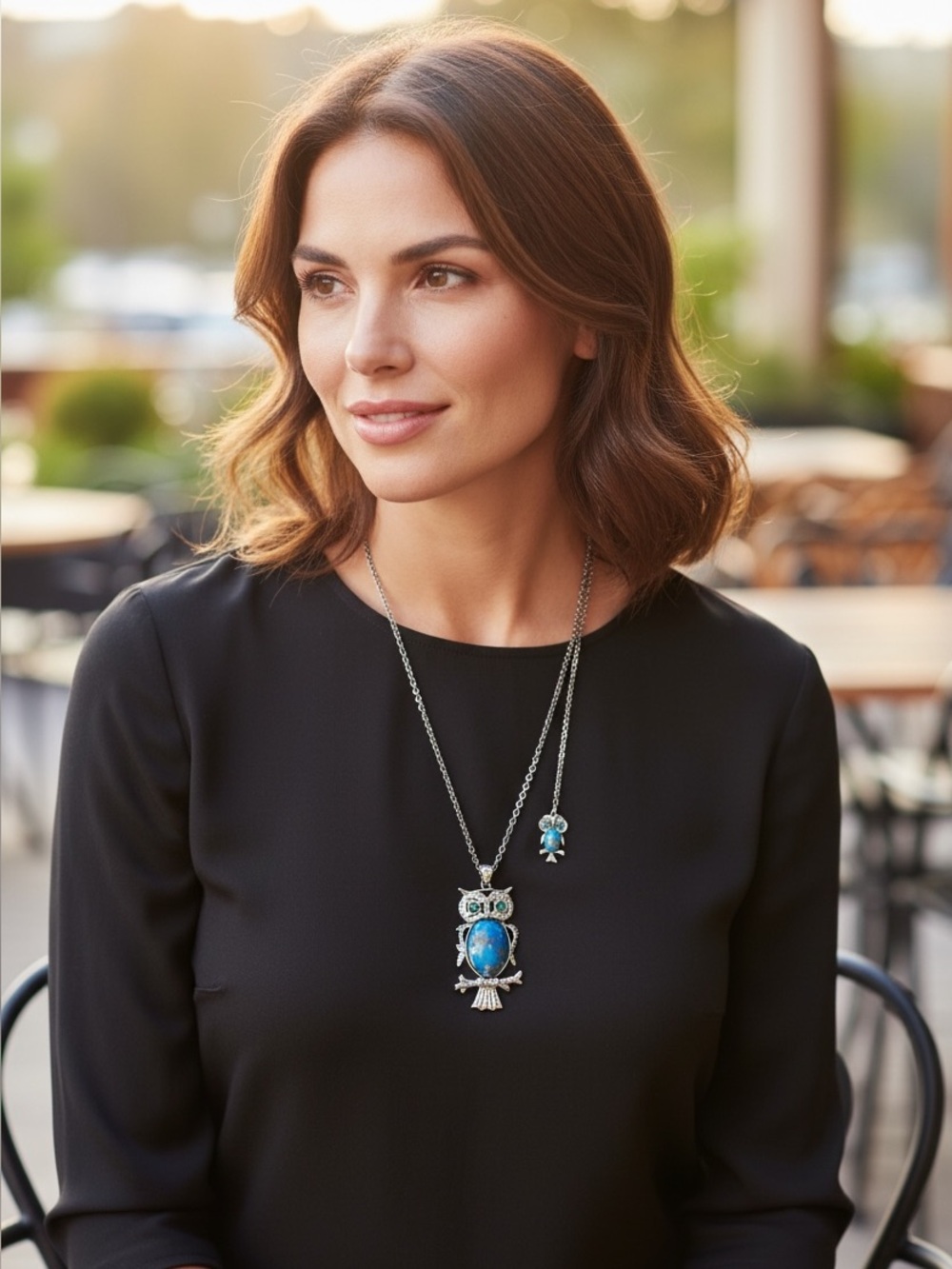 Silver large statement Owl with baby owl necklace